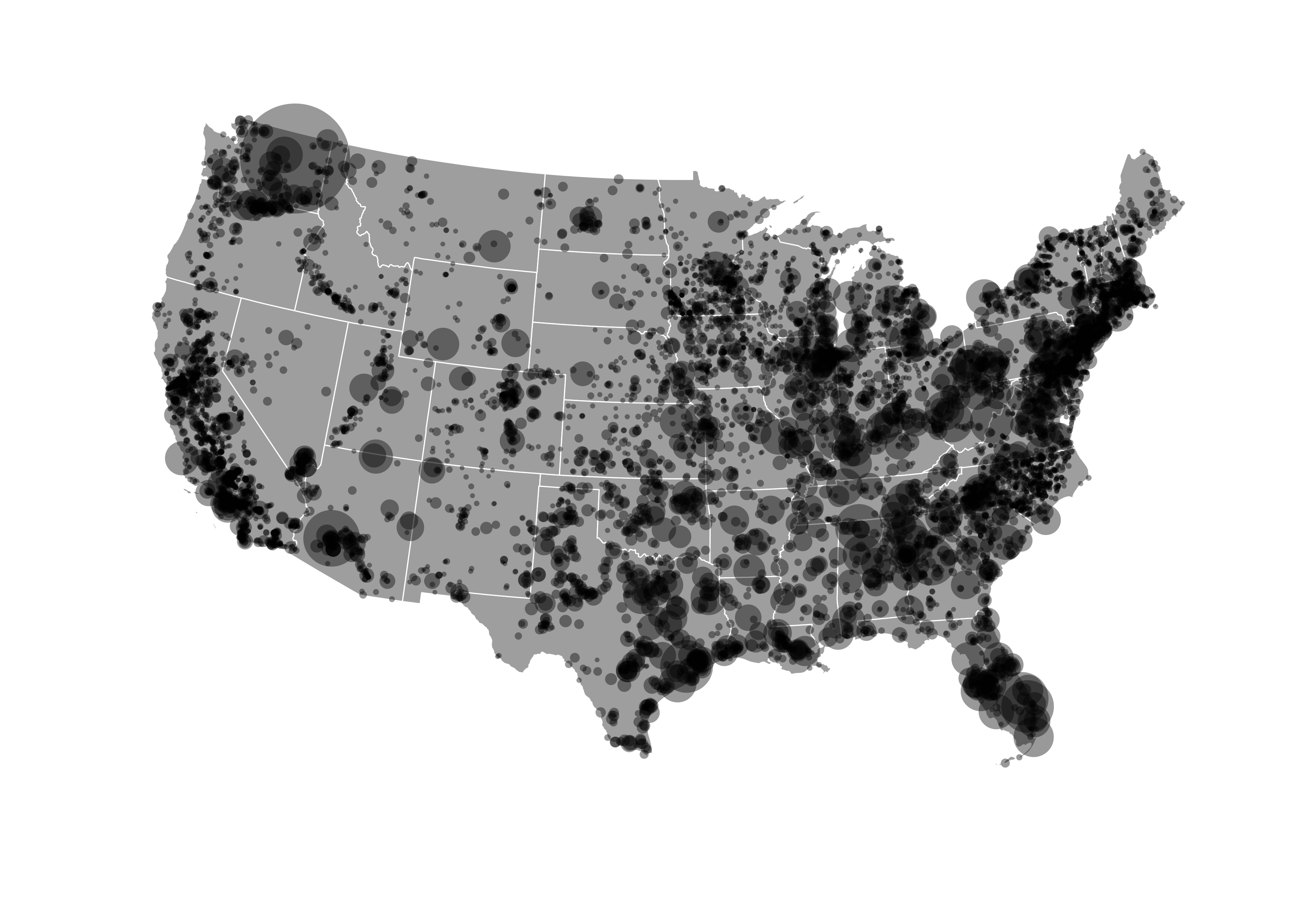 Bubble map showing total output of each power plant